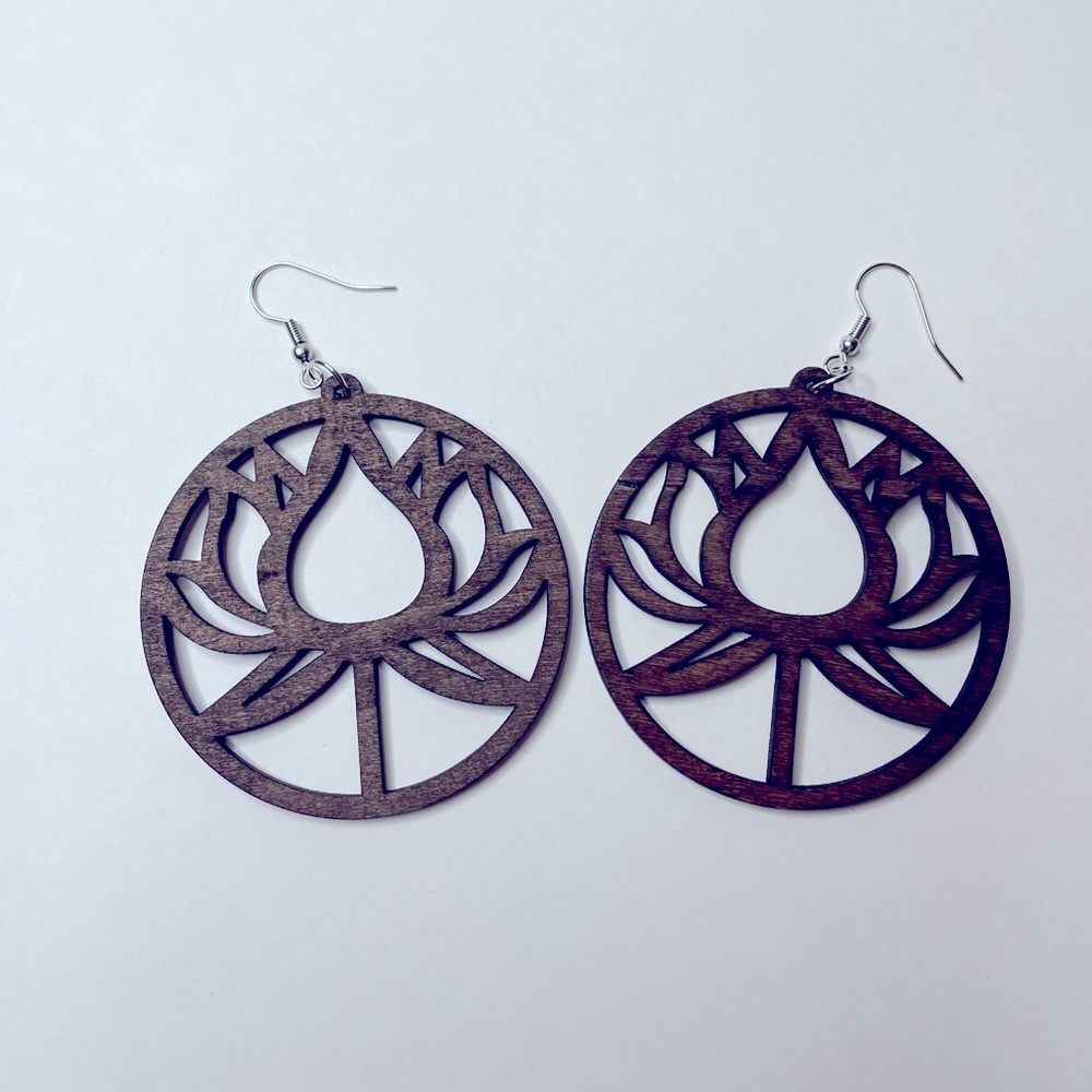 Large Lotus wooden earrings